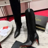 Christian Louboutin Women Santia Botta 85 mm Boots Calf leather and Veau Velours-Black