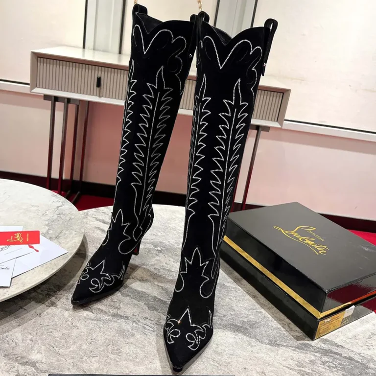 Christian Louboutin Women Santia Botta Strass 85 mm Low Boots Veau Velours and Strass-Black