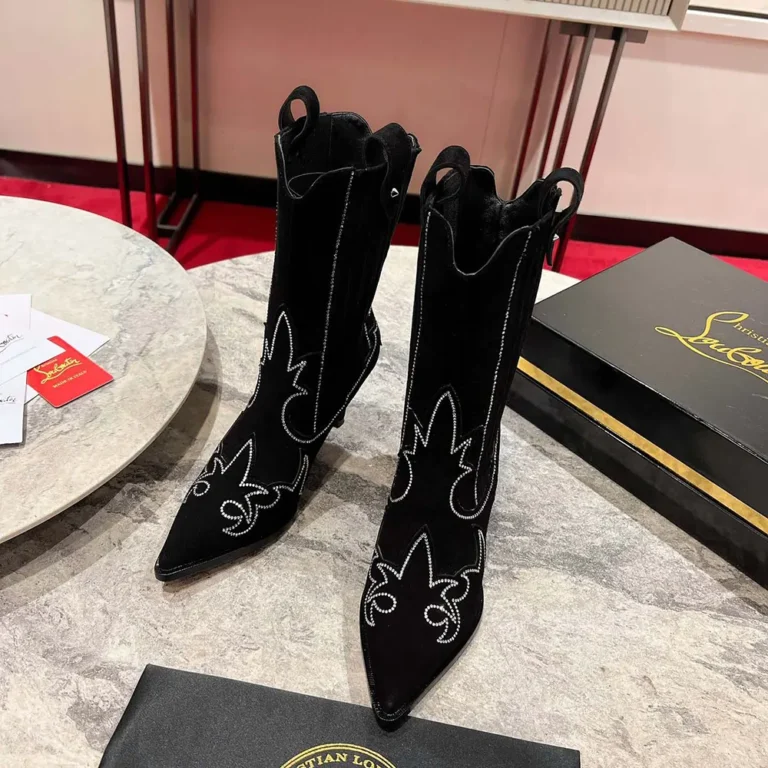 Christian Louboutin Women Santigag Strass 85 mm Low Boots Veau Velours and Strass-Black