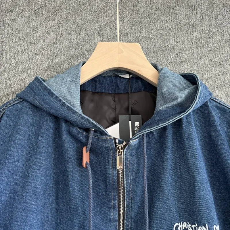 Christian Dior Tag Hooded Jacket Blue Cotton Denim