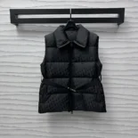 DiorAlps Belted Puffer Vest Black Quilted Technical Taffeta Jacquard
