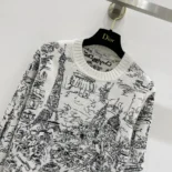 Embroidered Sweater White and Black Cashmere Knit with Paris Allover Motif