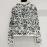 Embroidered Sweater White and Black Cashmere Knit with Paris Allover Motif