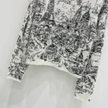 Embroidered Sweater White and Black Cashmere Knit with Paris Allover Motif