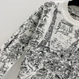 Embroidered Sweater White and Black Cashmere Knit with Paris Allover Motif