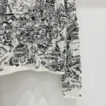 Embroidered Sweater White and Black Cashmere Knit with Paris Allover Motif
