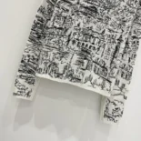 Embroidered Sweater White and Black Cashmere Knit with Paris Allover Motif