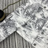 Jacket White Cotton Denim with Blue Toile de Jouy Scotland Motif