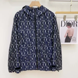 Dior Women Waterproof Hooded Jacket White Technical Taffeta Jacquard