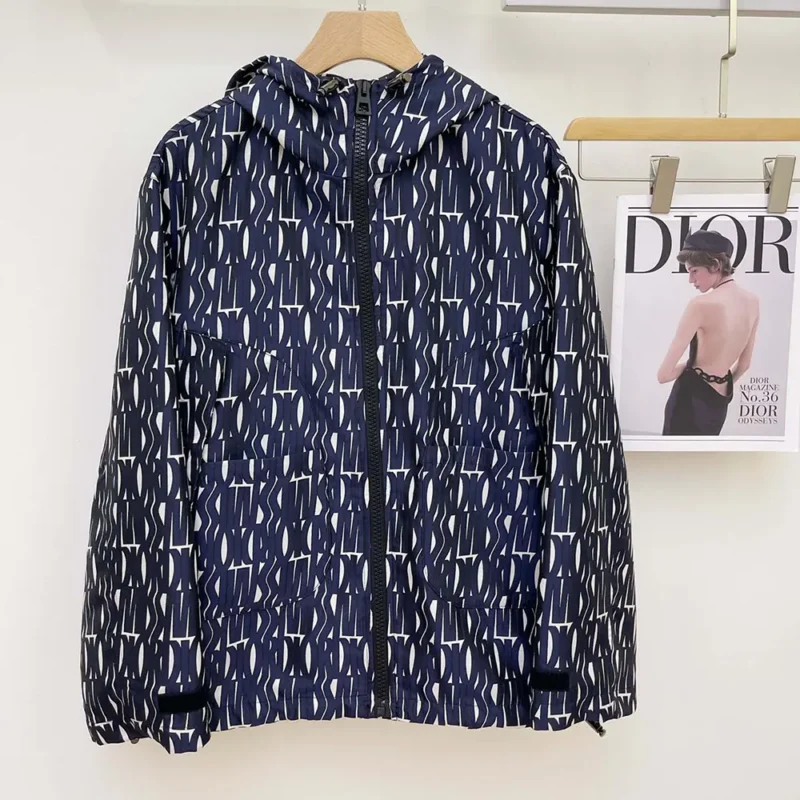 Dior Women Waterproof Hooded Jacket White Technical Taffeta Jacquard