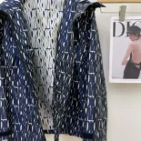 Dior Women Waterproof Hooded Jacket White Technical Taffeta Jacquard