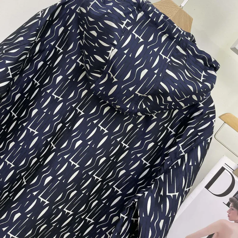 Dior Women Waterproof Hooded Jacket White Technical Taffeta Jacquard