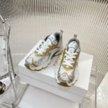Dior Vibe Sneaker White Mesh Printed with Dior Oblique Motif and Gold- and Silver-Tone