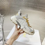 Dior Vibe Sneaker White Mesh Printed with Dior Oblique Motif and Gold- and Silver-Tone