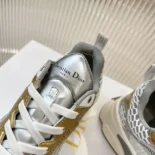 Dior Vibe Sneaker White Mesh Printed with Dior Oblique Motif and Gold- and Silver-Tone