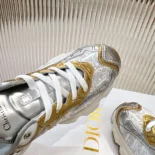 Dior Vibe Sneaker White Mesh Printed with Dior Oblique Motif and Gold- and Silver-Tone
