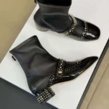 Dior Women Belle-D Heeled Ankle Boot Black Calfskin