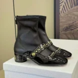 Dior Women Belle-D Heeled Ankle Boot Black Calfskin