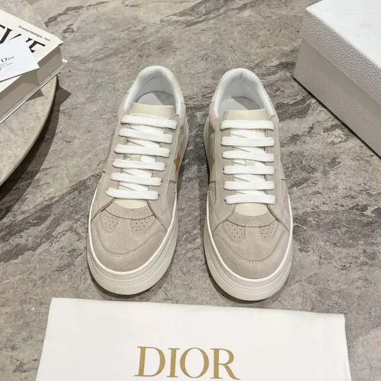 Dior Women Dior Star Platform Sneaker Light Beige Suede Calfskin