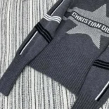 Dior Women DiorAlps Mock Neck Sweater Gray Virgin Wool and Cashmere Knit with White Dior Star Motif