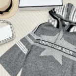Dior Women DiorAlps Three-Quarter Sleeve Hooded Sweater Gray Wool