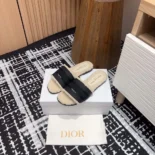 Dior Women Dway Slide Black Calfskin and Embroidered CottonDior Women Dway Slide Black Calfskin and Embroidered Cotton