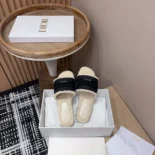 Dior Women Dway Slide Black Calfskin and Embroidered Cotton