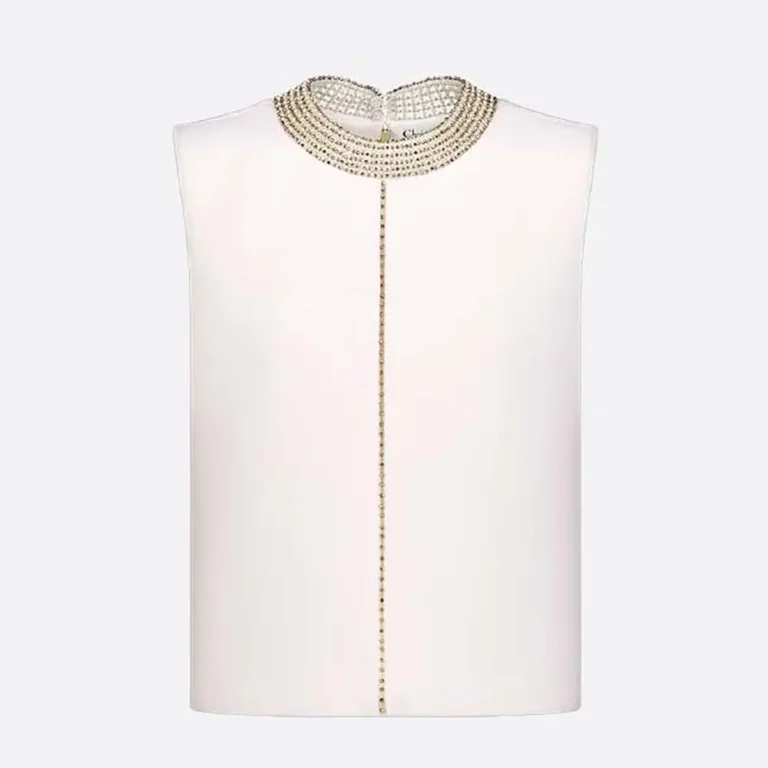 Dior Women Embroidered Top White Wool and Silk