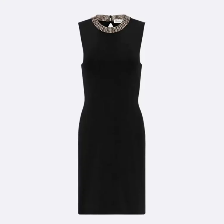 Dior Women Embroidered Tunic Black Silk Ribbed Knit