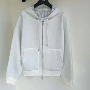 Dior Men Hooded Track Jacket White Cotton Knit and Cashmere