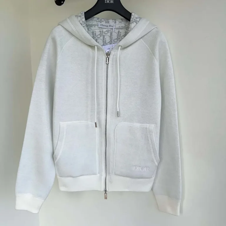 Dior Men Hooded Track Jacket White Cotton Knit and Cashmere