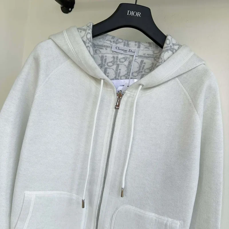Dior Men Hooded Track Jacket White Cotton Knit and Cashmere