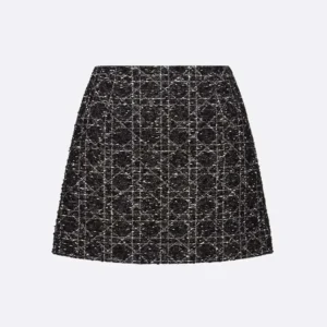 Dior Women Macrocannage Miniskirt Black and White Technical Cotton Tweed