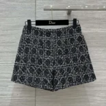 Dior Women Macrocannage Shorts Black and White Cotton Blend Tweed