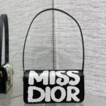 Dior Women Miss Dior Flap Bag Black and White Miss Dior Graffiti Printed Calfskin