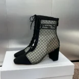 Dior Women Naughtily-D Heeled Ankle Boot Transparent Mesh Embroidered