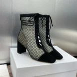 Dior Women Naughtily-D Heeled Ankle Boot Transparent Mesh Embroidered
