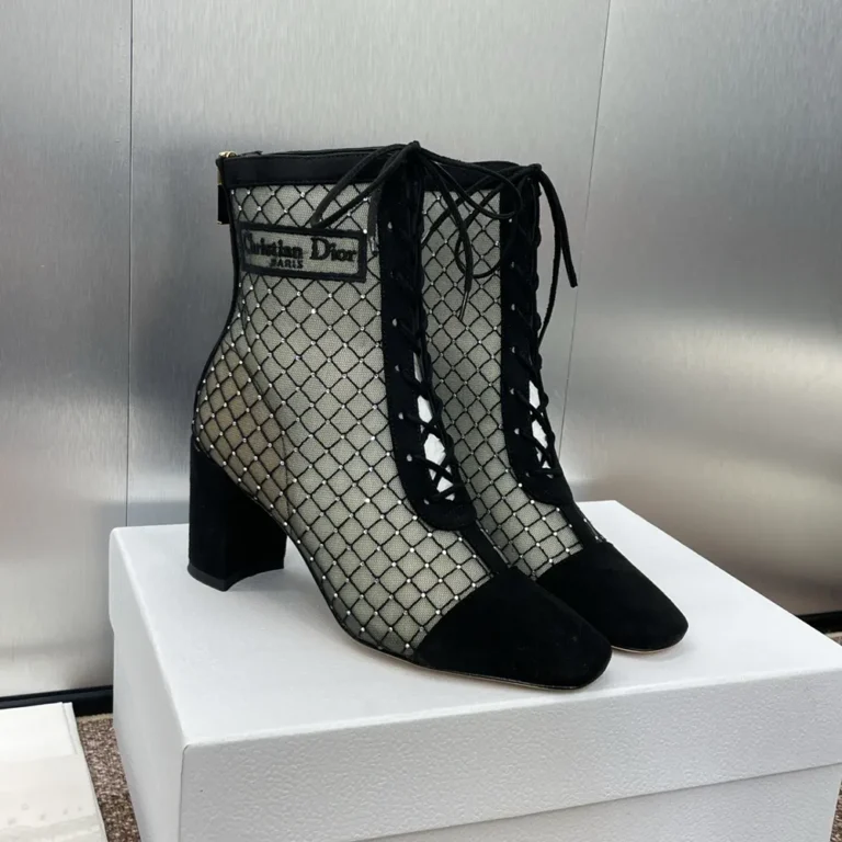 Dior Women Naughtily-D Heeled Ankle Boot Transparent Mesh Embroidered