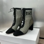 Dior Women Naughtily-D Heeled Ankle Boot Transparent Mesh Embroidered