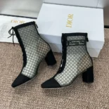 Dior Women Naughtily-D Heeled Ankle Boot Transparent Mesh Embroidered
