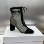 Dior Women Naughtily-D Heeled Ankle Boot Transparent Mesh Embroidered