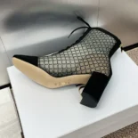 Dior Women Naughtily-D Heeled Ankle Boot Transparent Mesh Embroidered