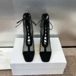 Dior Women Naughtily-D Heeled Ankle Boot Transparent Mesh Embroidered