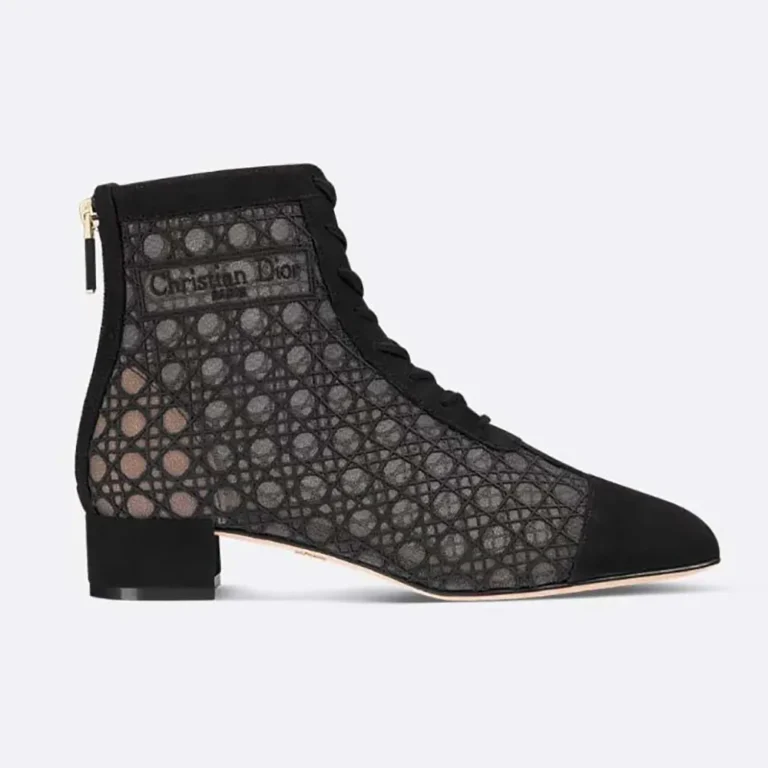 Dior Women Naughtily-D Heeled Ankle Boot Transparent Mesh Embroidered with Black Cannage Motif