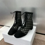 Dior Women Naughtily-D Heeled Ankle Boot Transparent Mesh Embroidered with Black Cannage Motif