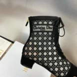 Dior Women Naughtily-D Heeled Ankle Boot Transparent Mesh Embroidered with Black Cannage Motif
