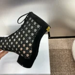 Dior Women Naughtily-D Heeled Ankle Boot Transparent Mesh Embroidered with Black Cannage Motif