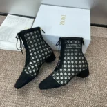 Dior Women Naughtily-D Heeled Ankle Boot Transparent Mesh Embroidered with Black Cannage Motif