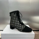 Dior Women Naughtily-D Heeled Ankle Boot Transparent Mesh Embroidered with Black Cannage Motif