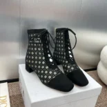 Dior Women Naughtily-D Heeled Ankle Boot Transparent Mesh Embroidered with Black Cannage Motif